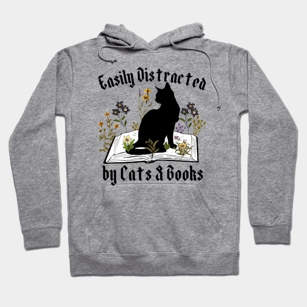 Easily Distracted by Cats and Books Hoodie by Hypnotic Highs